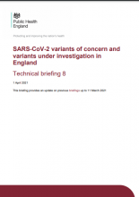 SARS-CoV-2 variants of concern and variants under investigation in England: Technical briefing 8